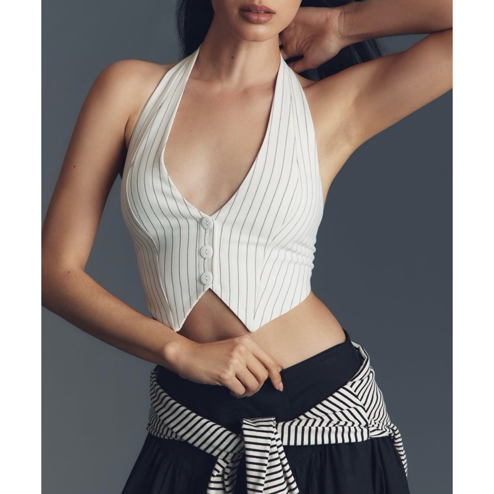 By Anthropologie Pinstripe Halter Vest